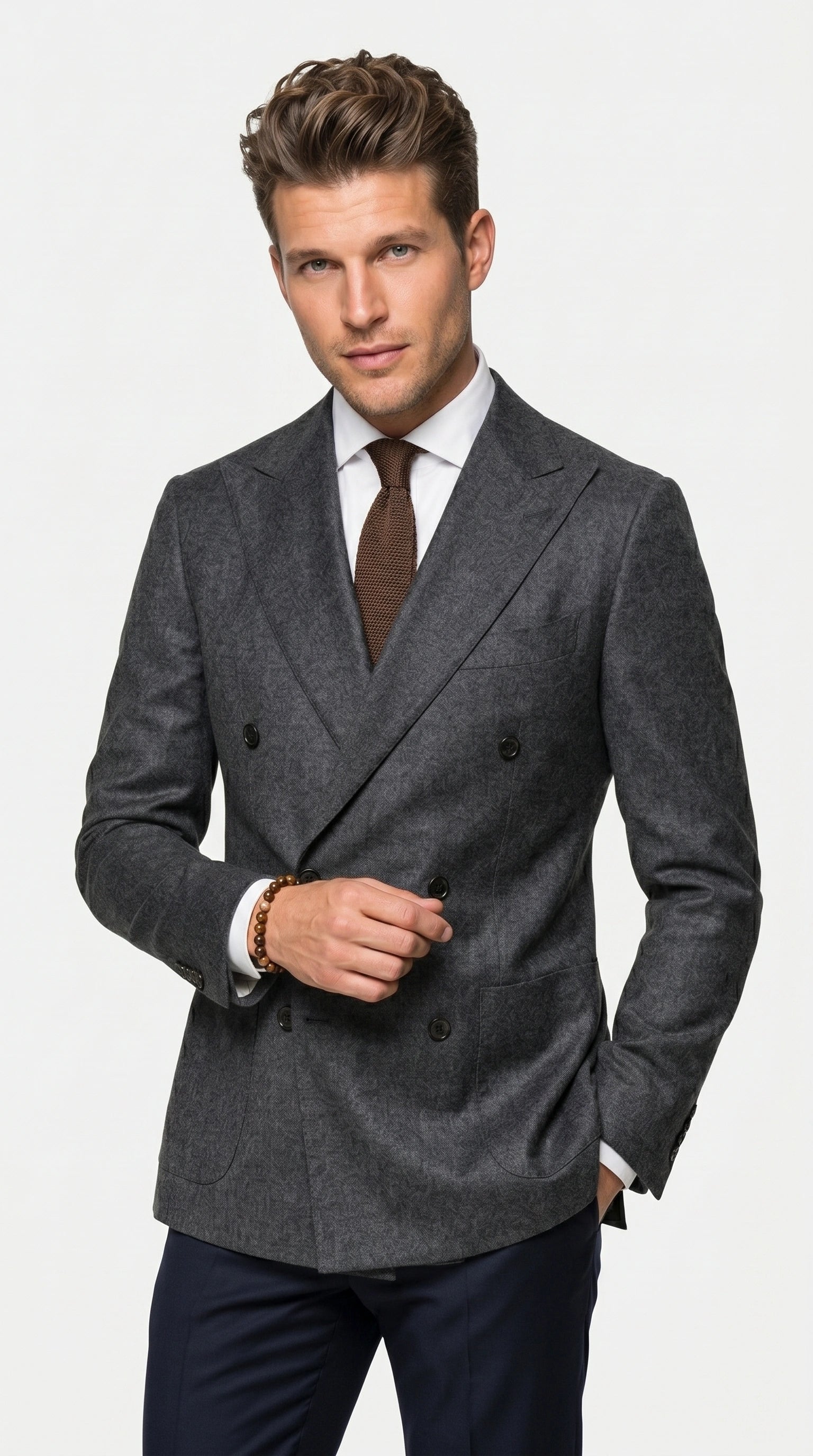 Men’s Charcoal Double Breasted Blazer, Formal Wedding Business Casual Sport Coat Jacket Wool Fabric - 36 Short