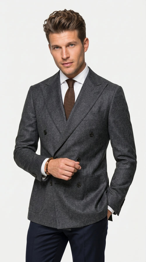 Men’s Charcoal Double Breasted Blazer, Formal Wedding Business Casual Sport Coat Jacket Wool Fabric