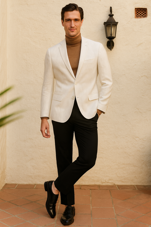 Mens White Linen Blazer Classic Two-Button Lightweight Sport Coat