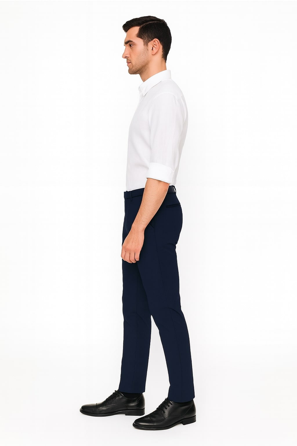 Men’s White Linen Button Down Shirt – Long Sleeve Roll-Up Casual Dress Shirt - 15.5"Neck-34-35" Sleeve