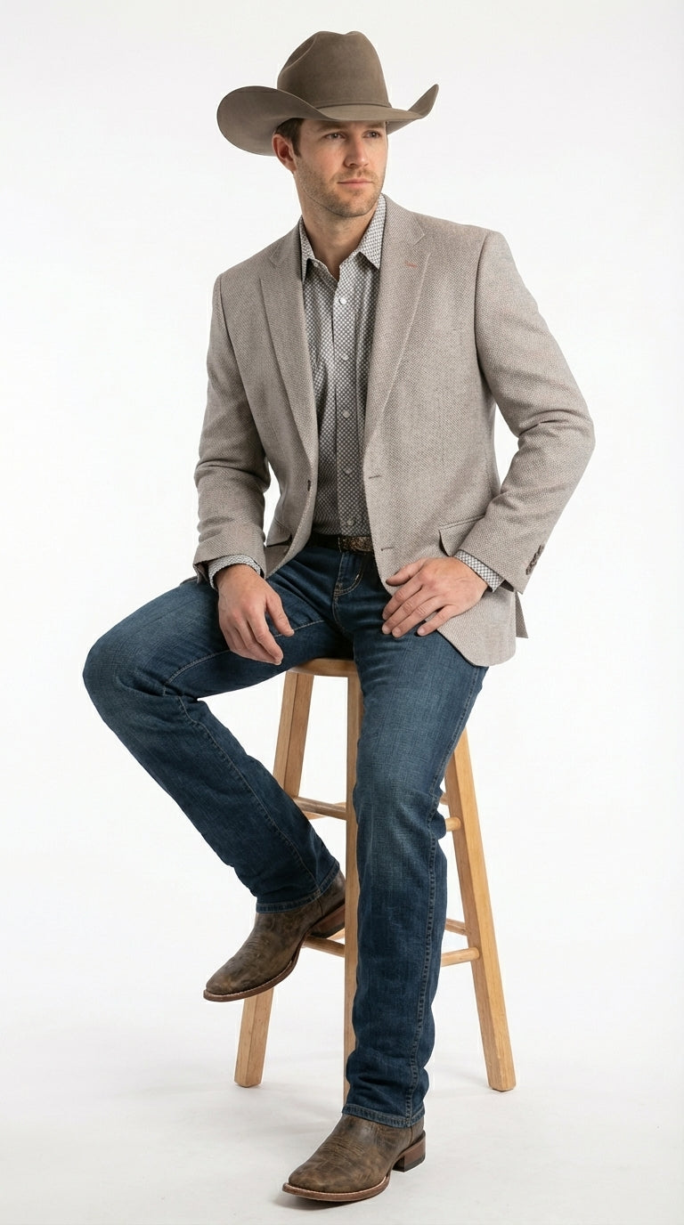 Mens Textured  Light Grey Western Blazer – Cowboy Style Casual Sport Coat for Men Classic Western Jacket - 36 Short