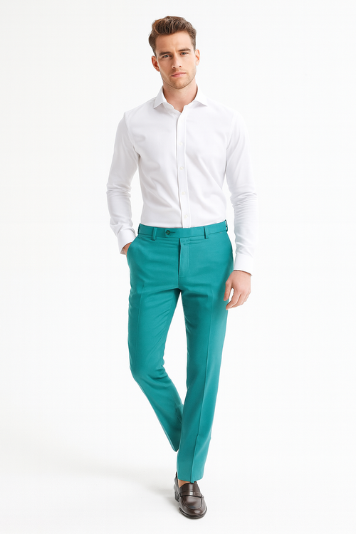 Mens Aqua Dress Pants Slim Fit Stylish Formal Trousers for Parties and Casual Wear in Turqoise Color