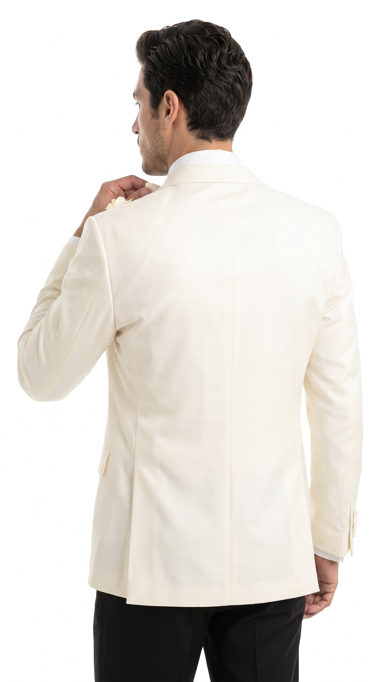 Men’s Ivory Double Breasted Dinner Jacket, Peak Lapel Formal Wedding Prom Tuxedo Blazer in cream off white color - 36 Short