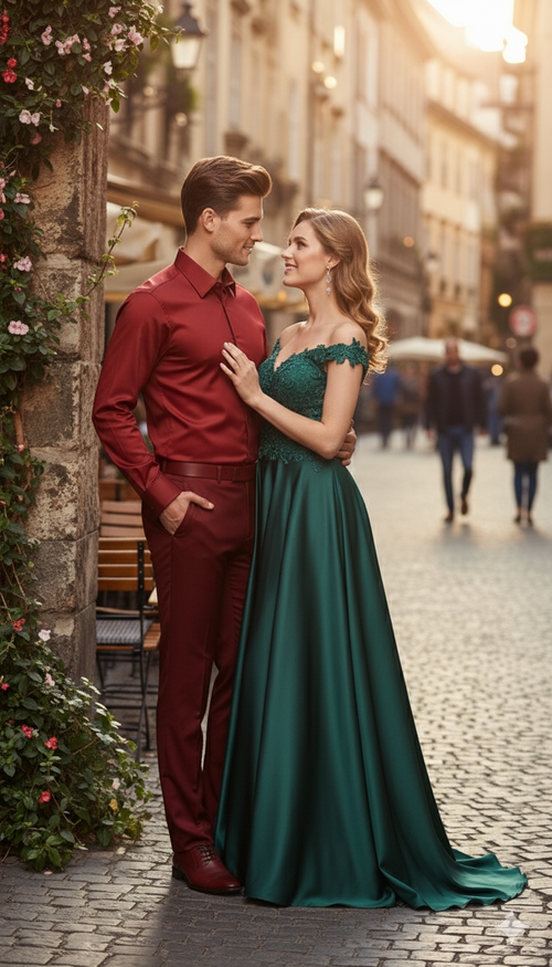 Mens Red Satin Dress Shirt Luxury Long Sleeve Formal Shirt for Parties, Weddings, and Business Wear