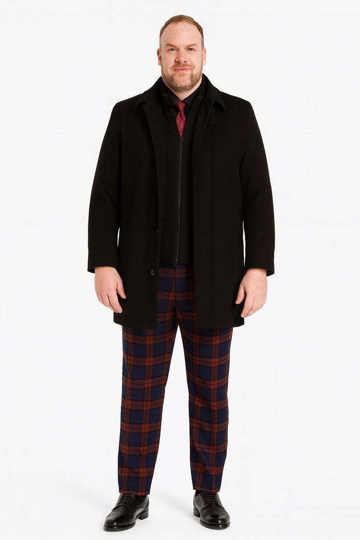 Mens Black Wool Overcoat Classic Single-Breasted Winter Coat for Business and Formal Wear