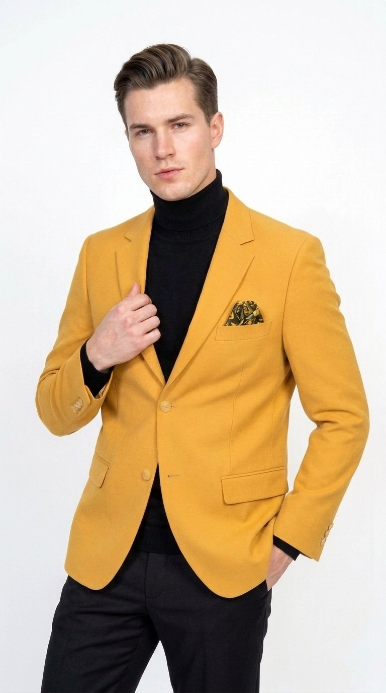 Men’s Mustard Gold Blazer, Fashion Sport Coat Wedding Party Church Dress Jacket - 36 Short