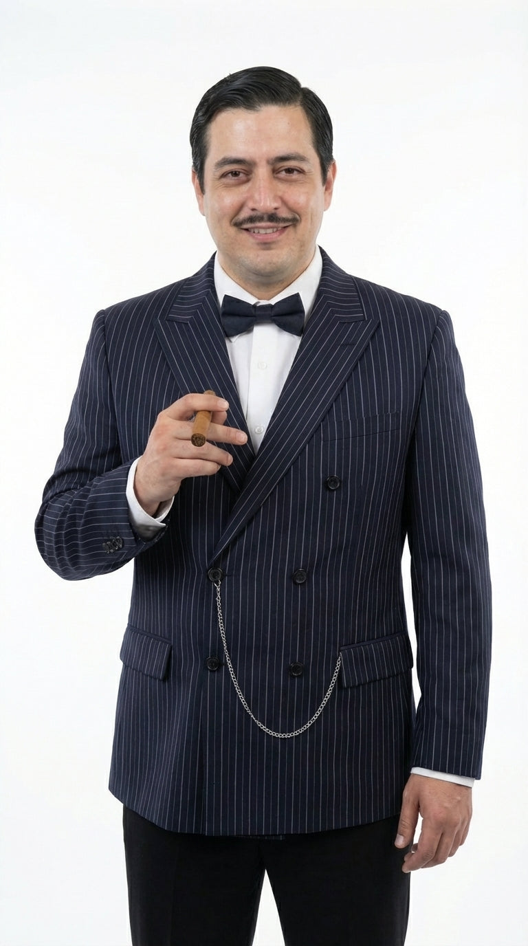 Men’s Black Pinstripe Blazer Gomez Addams Inspired Jacket – Vintage Double Breasted Formal Blazer, Classic Party Costume Wear, Elegant Evening - 36 Short