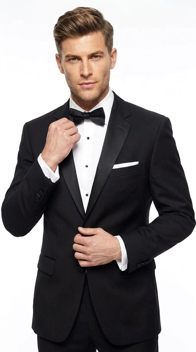 Men’s Black Uniform Tuxedo – One-Button Satin Lapel Formal Suit for Weddings, Prom and Events - 34 Short or Extra Small