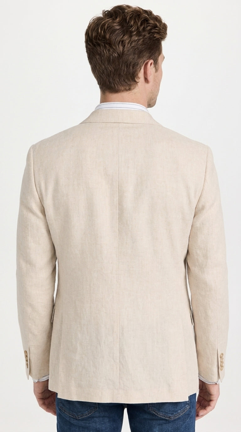 Men’s Light Tan Sport Coat – Classic Two-Button Casual Blazer for Business, Weddings & Smart Casual Wear Modern Fit Linen Fabric - 36 Short