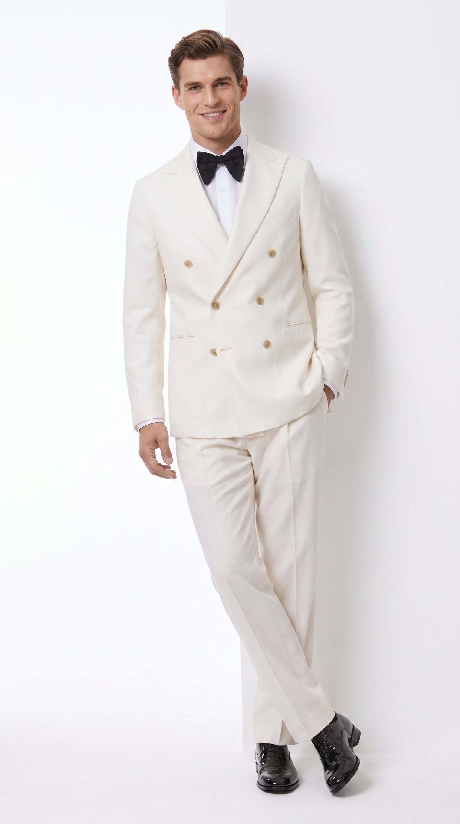 Men’s Ivory Double-Breasted Tuxedo – Gold Button Wedding, Prom and Formal Suit - 34 Short or Extra Small