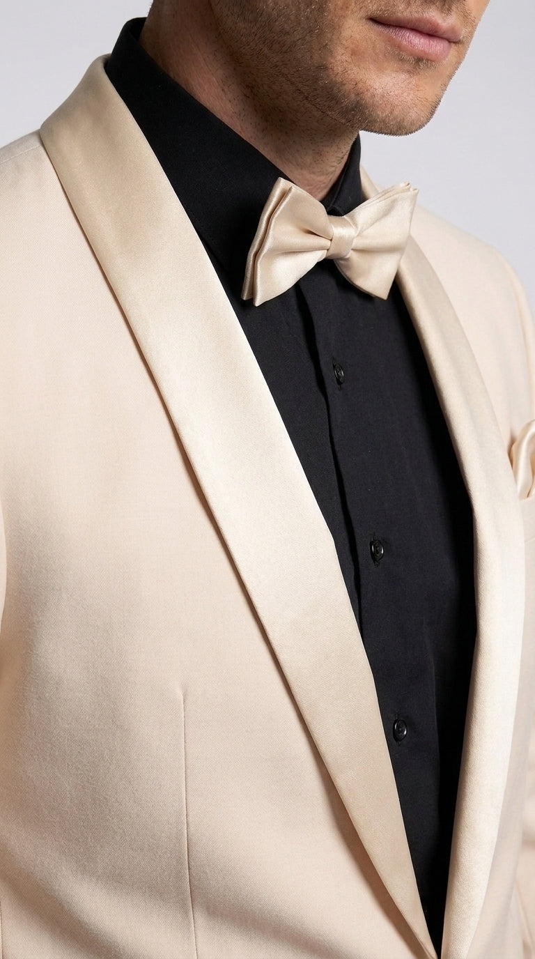 Men’s Champagne Tuxedo Dinner Jacket with Black Pants – Shawl Lapel Wedding, Prom and Formal Blazer - 34 Short or Extra Small