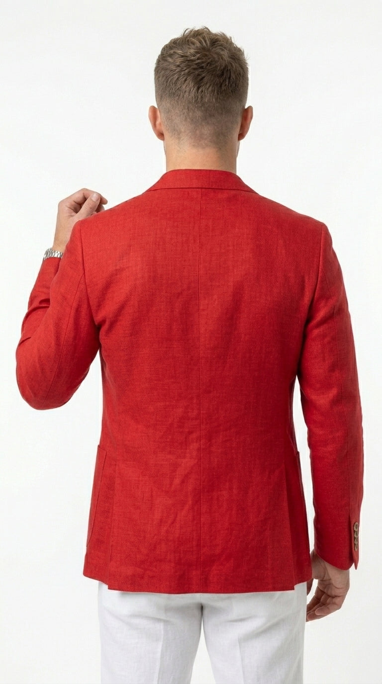 Men’s Red Linen Blazer, Lightweight Business Casual Wedding Sport Coat Jacket - 36 Short