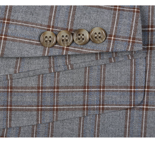 293-7 Men's Two Piece Slim Fit Stretch Windowpane Check Dress Suit