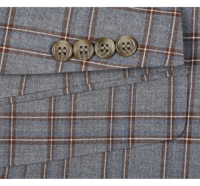 293-7 Men's Two Piece Slim Fit Stretch Windowpane Check Dress Suit
