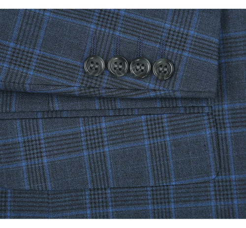 "Blue Windowpane Plaid Check Men's Two-Button Classic Fit Suit"
