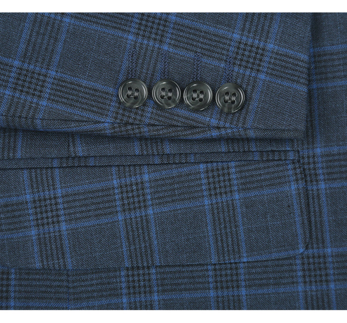 "Blue Windowpane Plaid Check Men's Two-Button Classic Fit Suit"