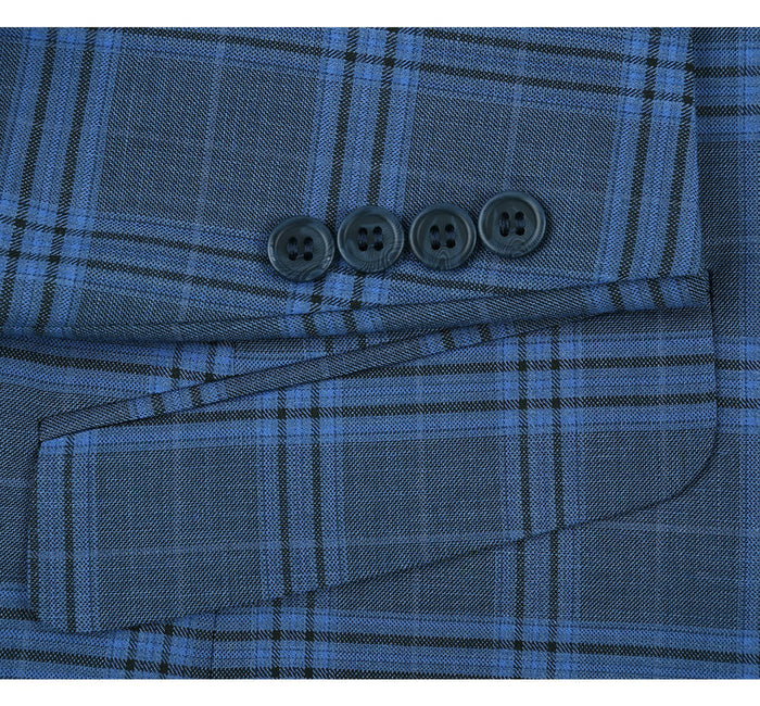 "Blue Windowpane Plaid Men's Slim Fit Two-Button Suit"