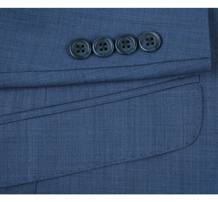 "Steel Blue Slim Fit Wool Suit - Men's Basic Two Button" - 34 Short