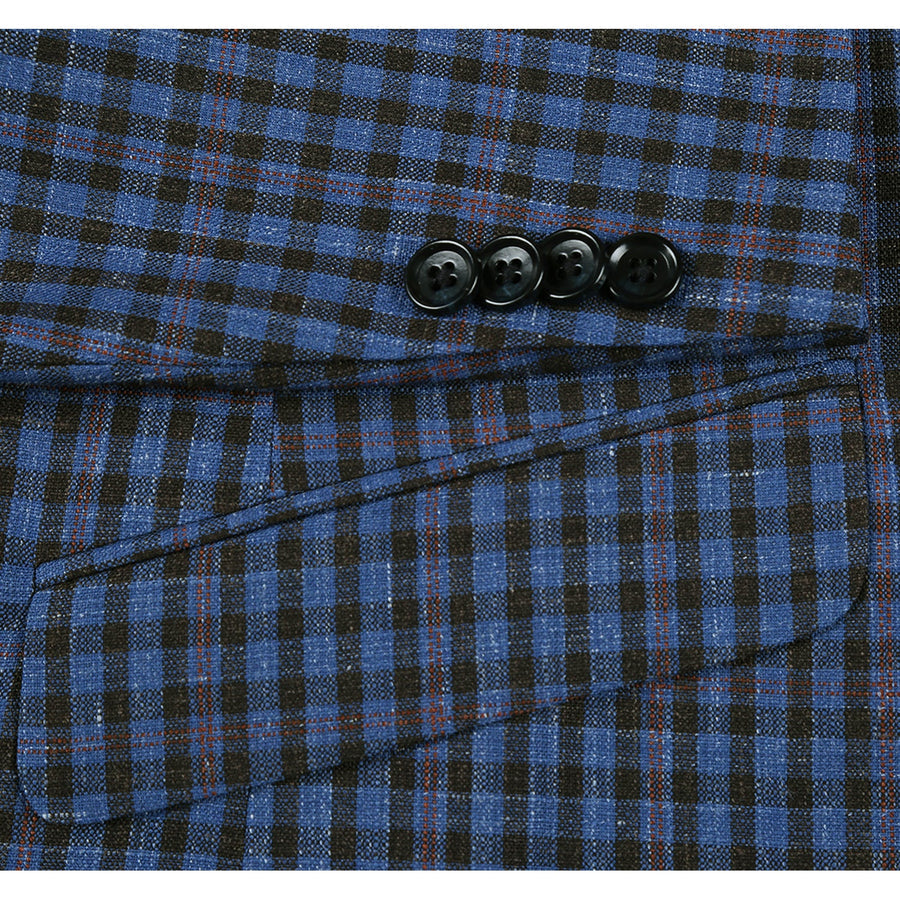 Slim Fit Wool Sport Coat Blazer for Men - Navy Blue & Burgundy Mini Check