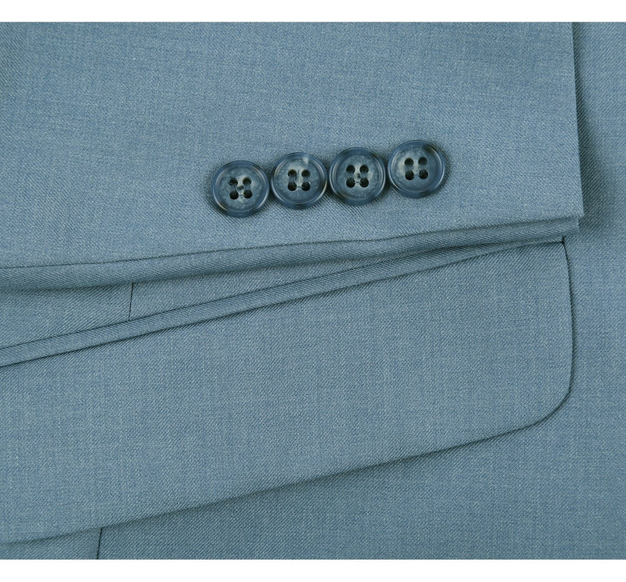 "Sky Blue Slim Fit Two Button Men's Suit with Optional Vest"