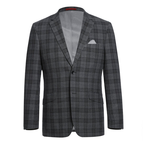 "Charcoal Grey Windowpane Plaid Men's Slim Fit Two-Button Suit"