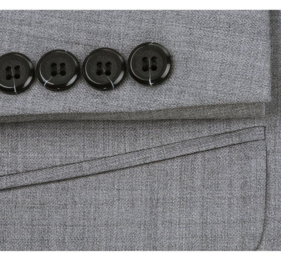 "Light Grey Slim Fit Wool Suit for Men - Basic Two Button with Optional Vest"