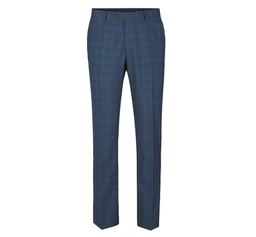 "Classic Fit Men's Two-Button Vested Suit - Navy Blue Windowpane Plaid"