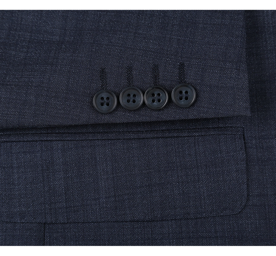 "Navy Blue Classic Fit Wool Blend Men's Suit - Two Button Basic"