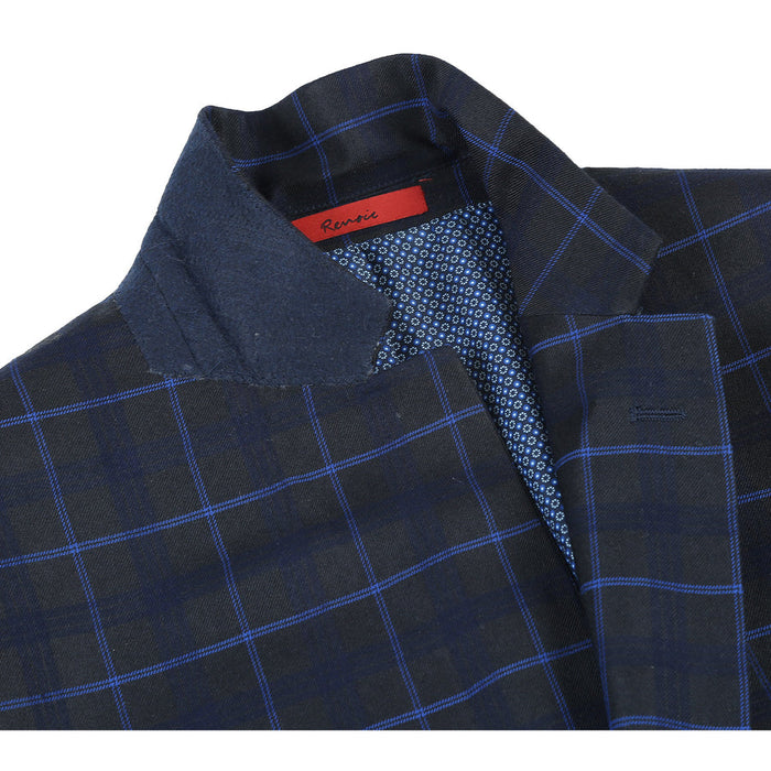 "Dark Blue Slim Fit Men's Suit - Two Button, Wide Windowpane Plaid"