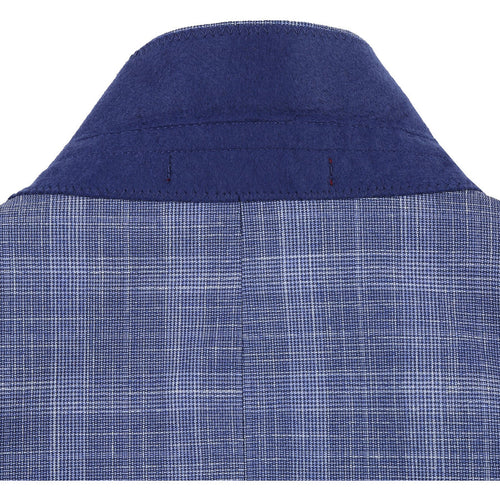 "Light Blue Slim Fit Men's Suit - Two Button, Summer Plaid Windowpane"