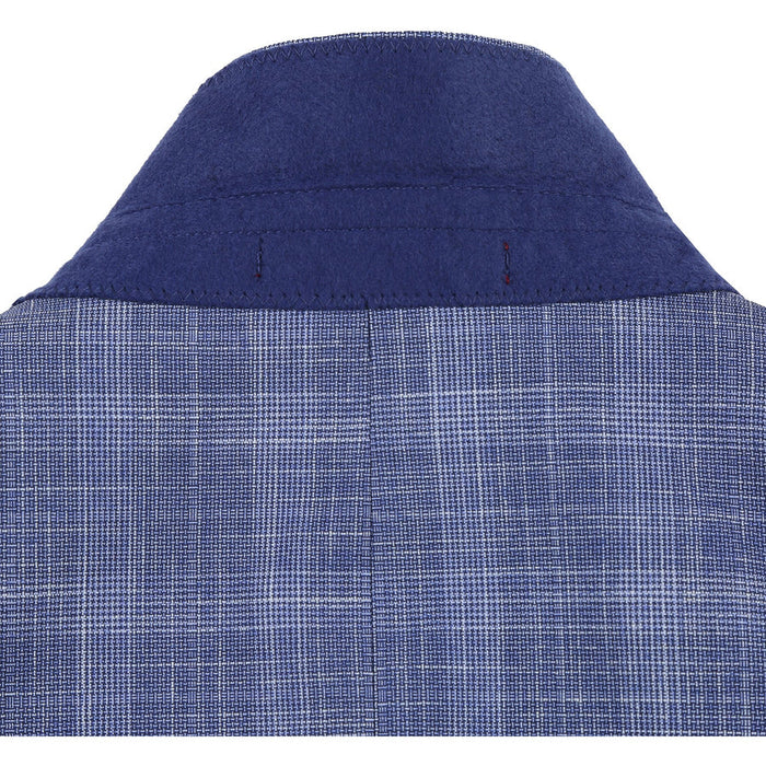 "Light Blue Slim Fit Men's Suit - Two Button, Summer Plaid Windowpane"