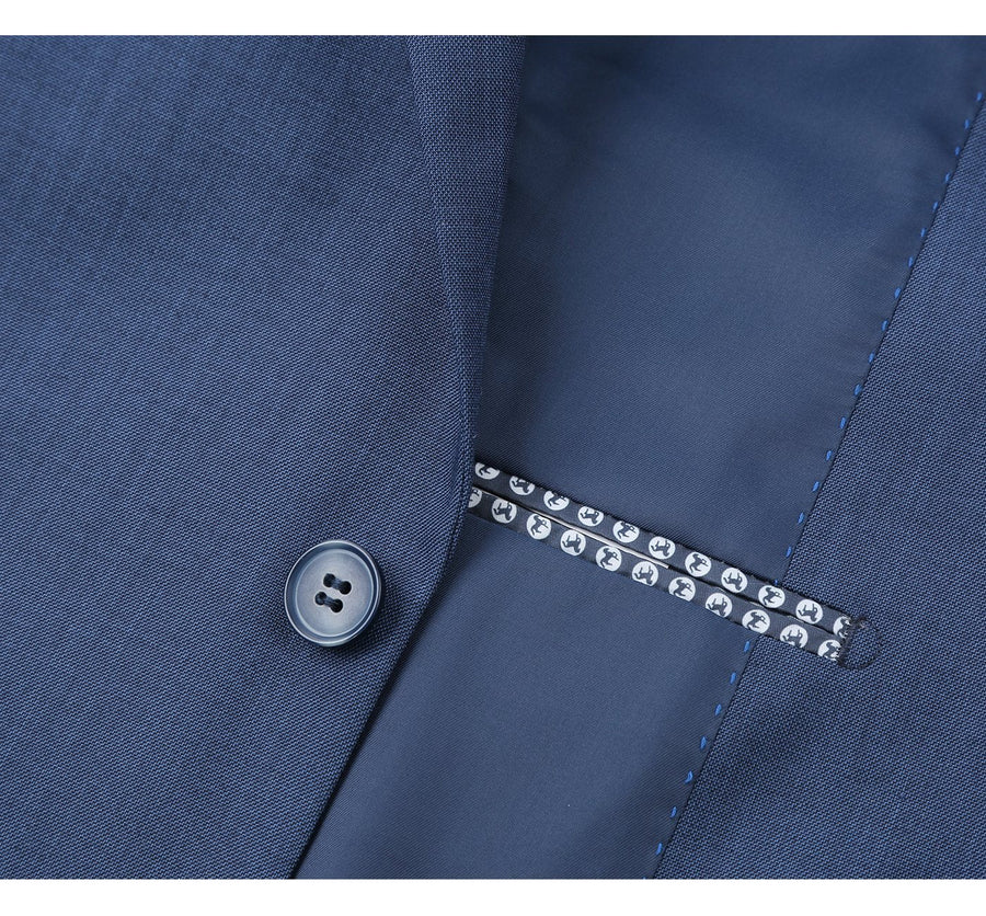 "Steel Blue Slim Fit Men's Suit - Two Button Hack Pocket Style" - 34 Short