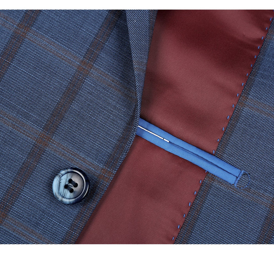 "Blue Windowpane Plaid Classic Fit Men's Suit - Two Button Stretch"