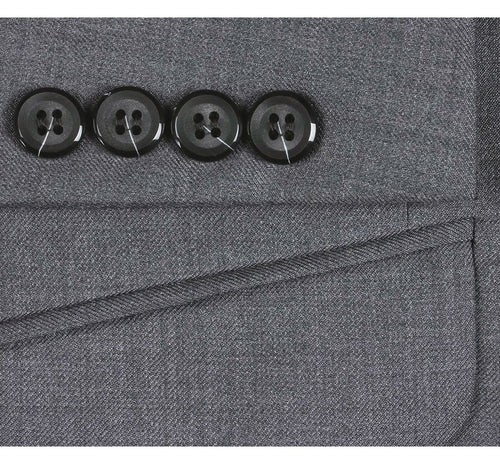 Grey Wool Slim Fit Two Button Men's Suit with Optional Vest