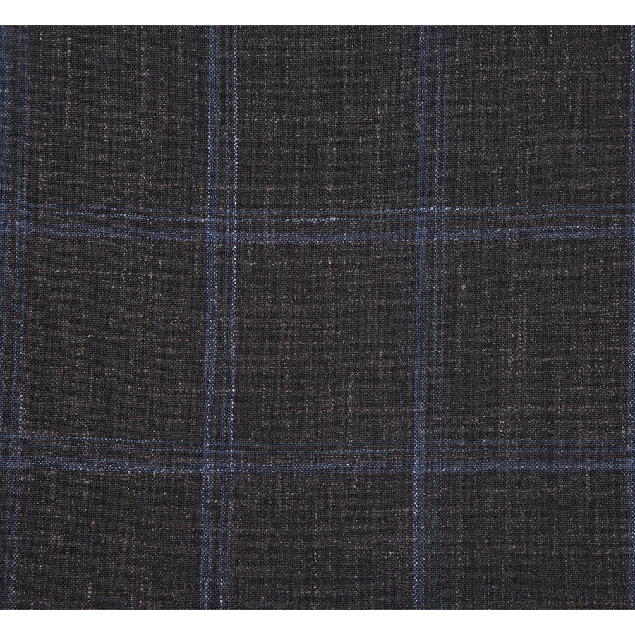 "Brown Windowpane Plaid Wool & Linen Sport Coat Blazer - Men's Classic Fit" - 36 Short
