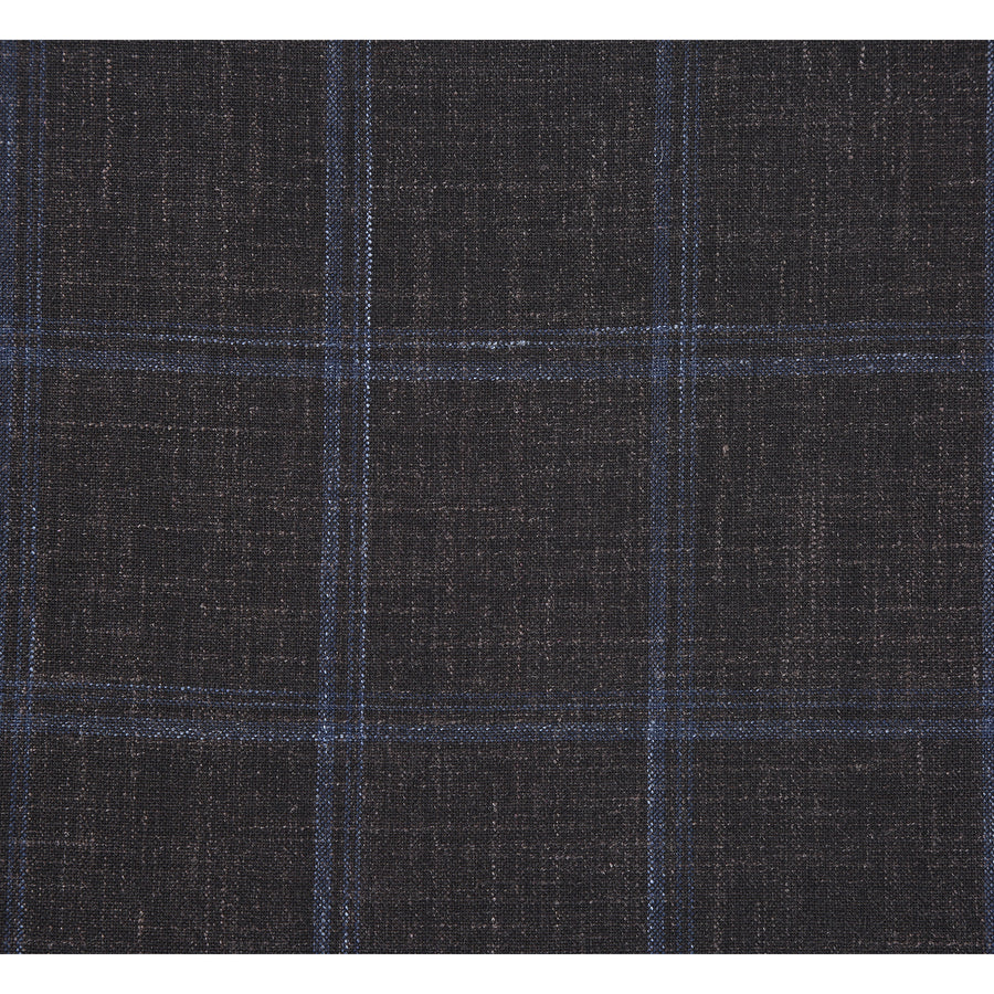 "Brown Windowpane Plaid Wool & Linen Sport Coat Blazer - Men's Classic Fit"