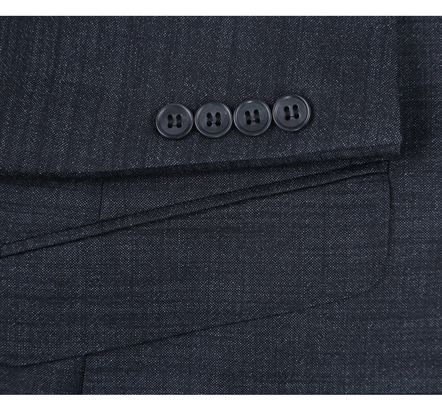 "Charcoal Grey Slim Fit Wool Suit - Men's Basic Two Button" - 34 Short