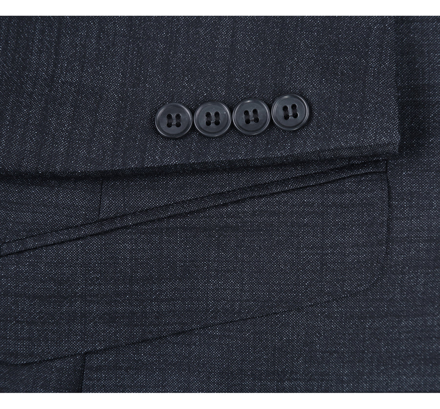 "Charcoal Grey Slim Fit Wool Suit - Men's Basic Two Button"