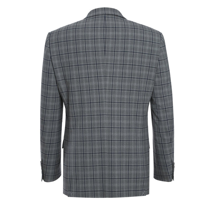 "Grey Windowpane Plaid Slim Fit Two-Button Men's Suit with Hack Pocket"