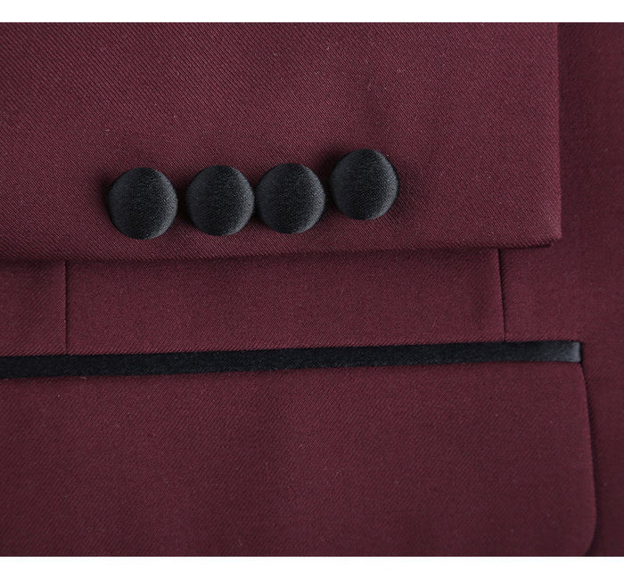 Burgundy Slim Fit Shawl Collar Tuxedo for Men - Traditional Style