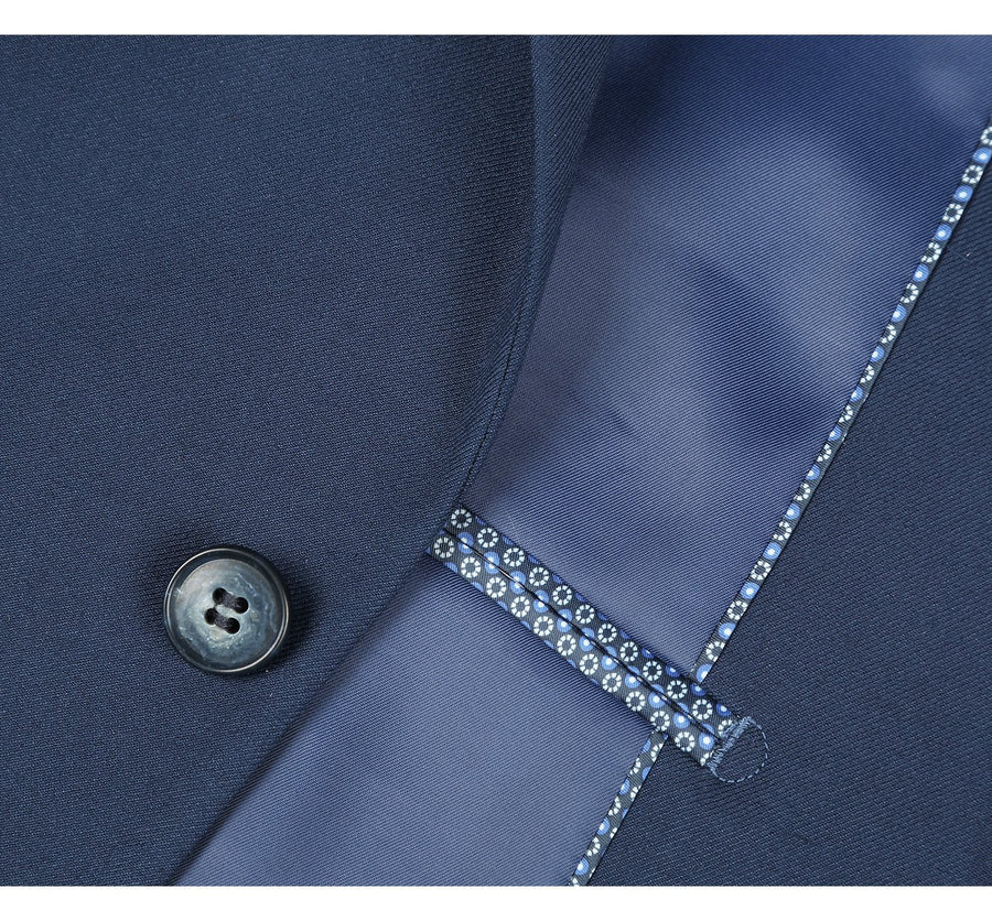 "Men's Slim Fit Two-Button Suit with Hack Pocket - Navy Blue" - 34 Short