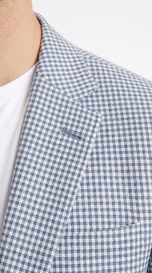Men’s Light Blue Checkered Sport Coat – Two-Button Wedding, Business and Smart Casual Blazer