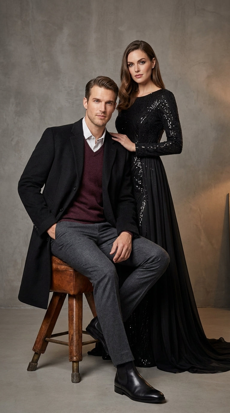 Men’s Big and Tall Black Cashmere Overcoat – Full-Length Winter Dress Coat for Business and Formal Wear - Coat Size 38