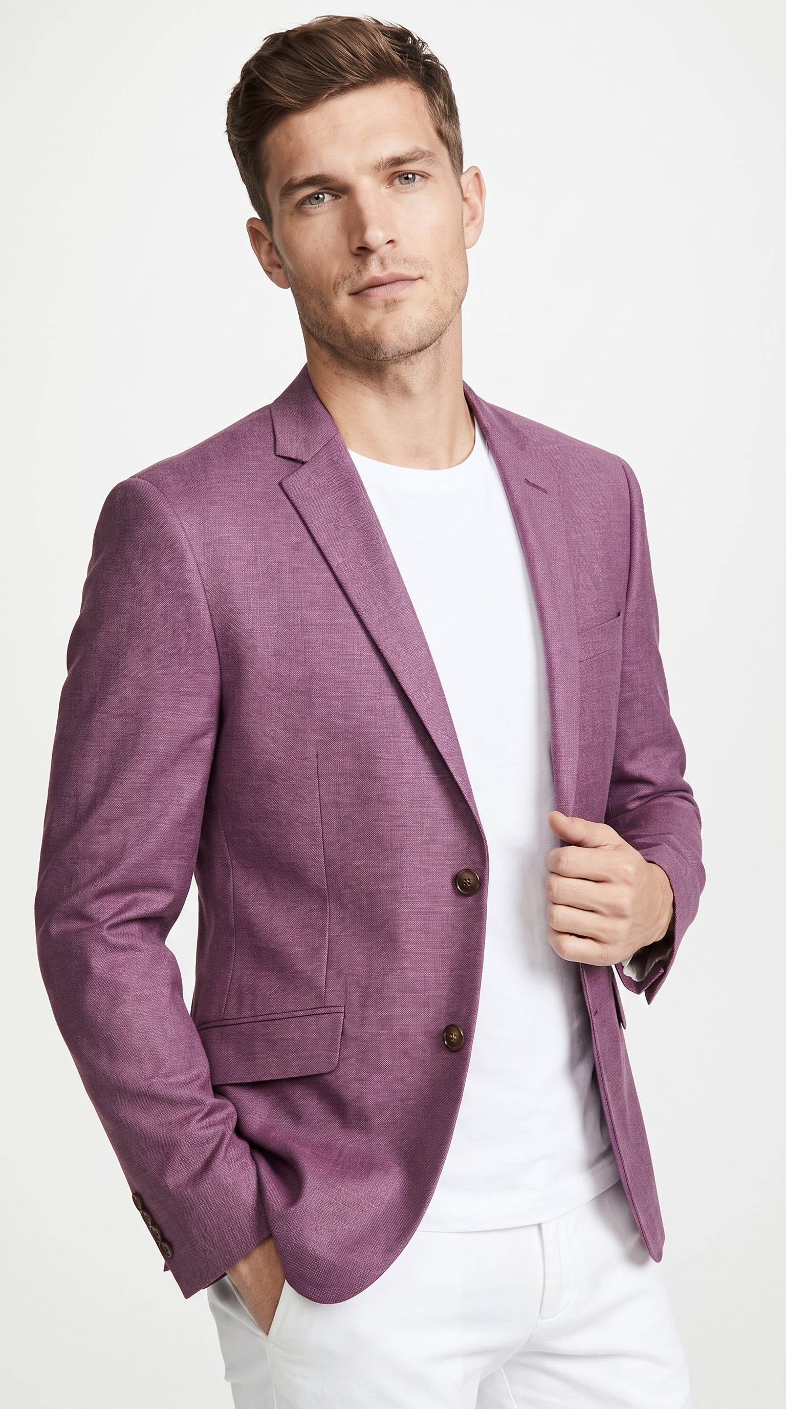 Men’s Berry Mauve Blazer – Classic 2-Button Wedding, Business and Smart-Casual Sport Coat in light purple lavender color - 36 Short