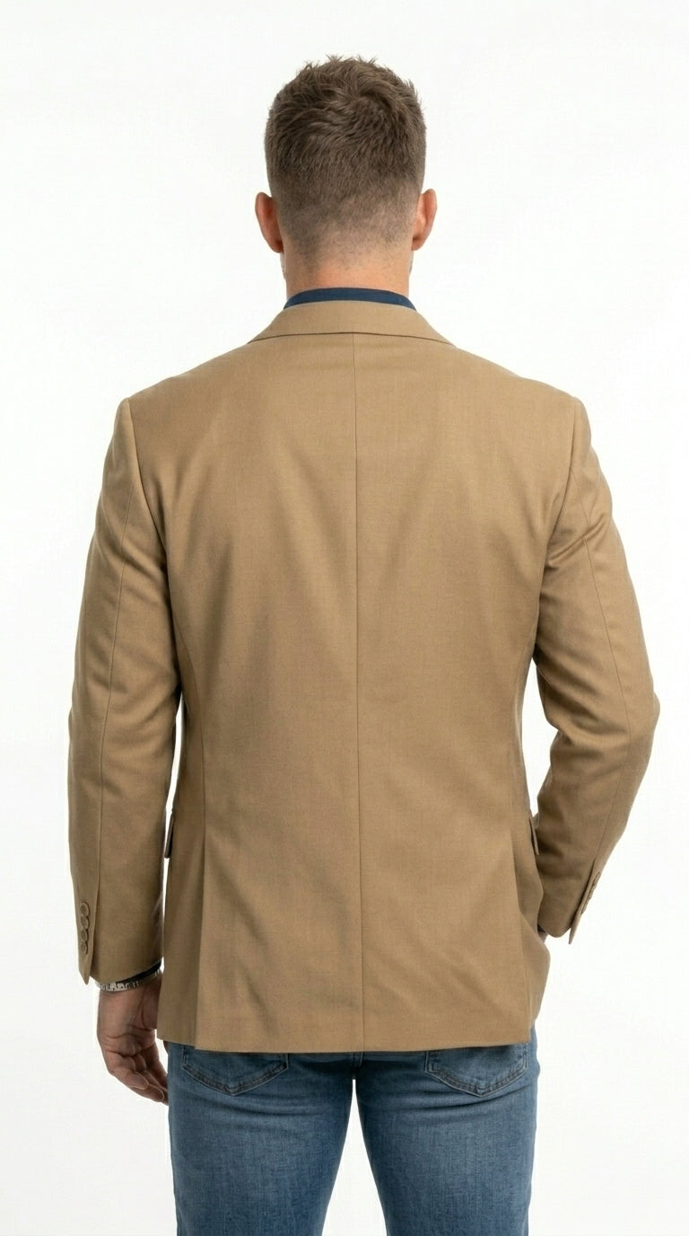 Mens Khaki Camel Bronze Taupe Blazer, Classic Business Casual Wedding Sport Coat Jacket in Tan Color - 36 Short