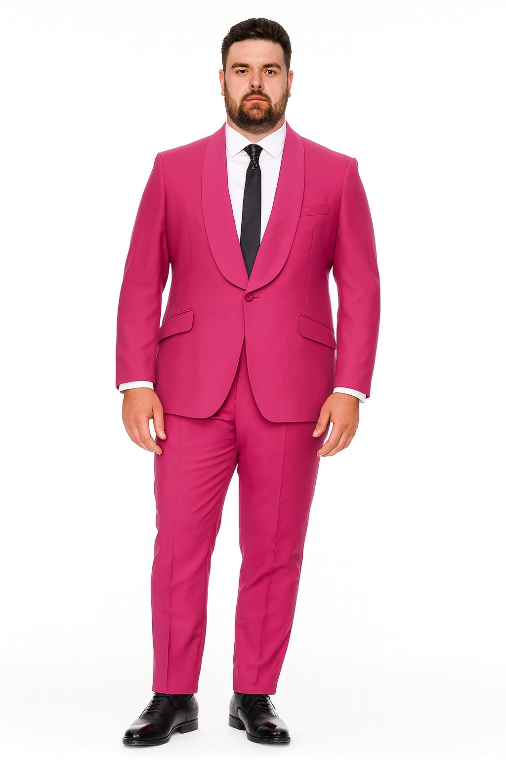 Mens Hot Pink Tuxedo Dinner Jacket + Pants with Shawl Lapel – Slim Fit 2-Piece Suit for Weddings, Proms Suit in Fuchsia Color - 34 Short or Extra Small
