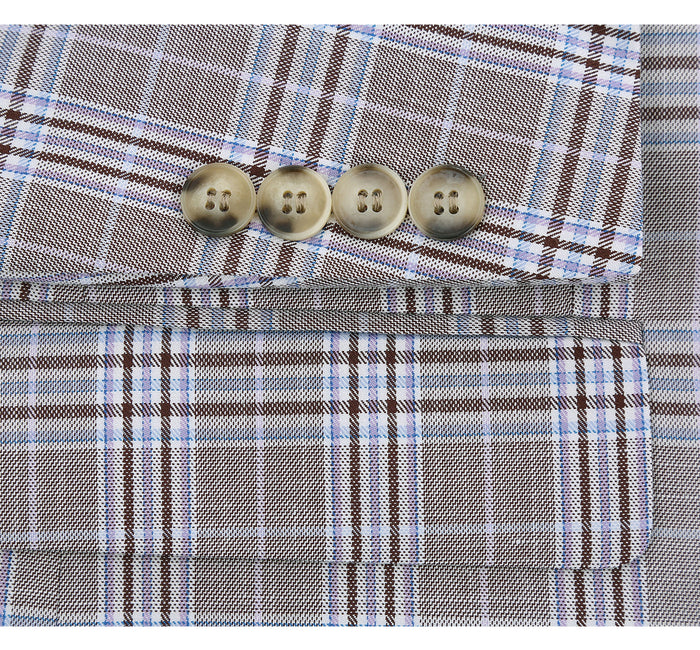 292-7 Men's Slim Fit 2-Piece Single Breasted Check Dress Suit