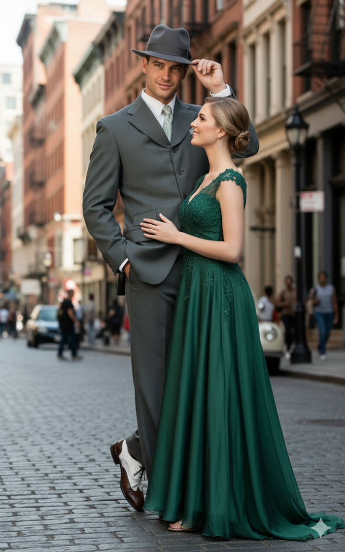 Mens 1920s Gray Zoot Suit 4 Buttons  Gangster Wide Lapel Long Jacket 3-Piece Suit in Grey Color Classic Fit Pleated Pants
