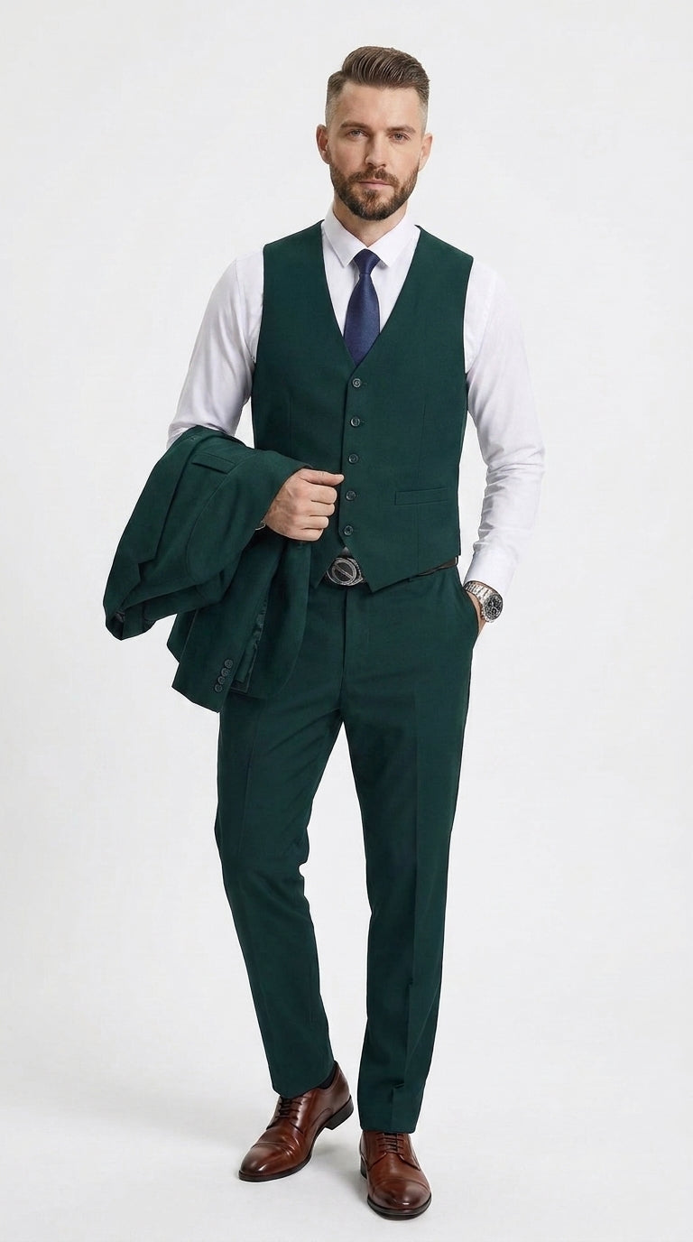 Stacy Adams Dark Teal Suit – Men’s 3-Piece Green Teal Wedding & Formal Suit Modern Fit