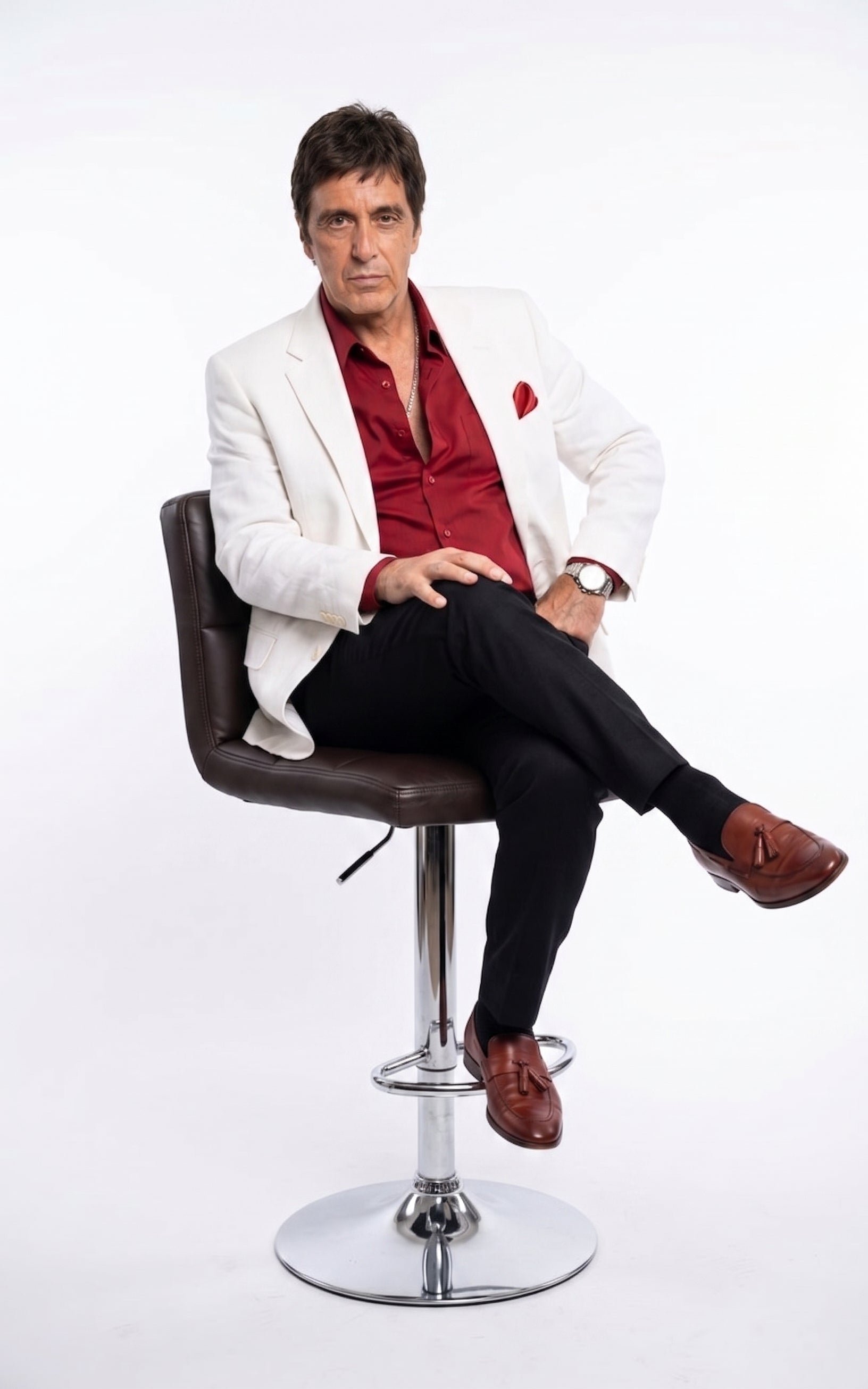 Tony Montana’s White Blazer Red Shirt Black Pants – Men’s White Blazer Outfit with Red Shirt and Black Trousers for Party, Wedding and Vintage Style Wear - 36 Short